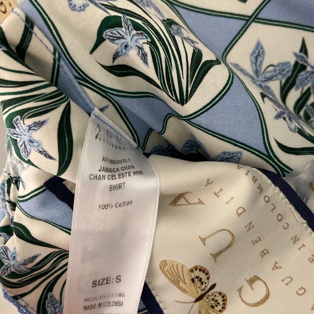Agua by Agua Bendita Blue and Green Floral Off-Shoulder Peplum Top - Picture 7 of 7